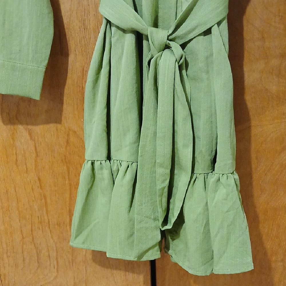Fashion Nova Chartreuse Ruffled Button-Up Mini Dress with Waist Tie NWT - Picture 3 of 4